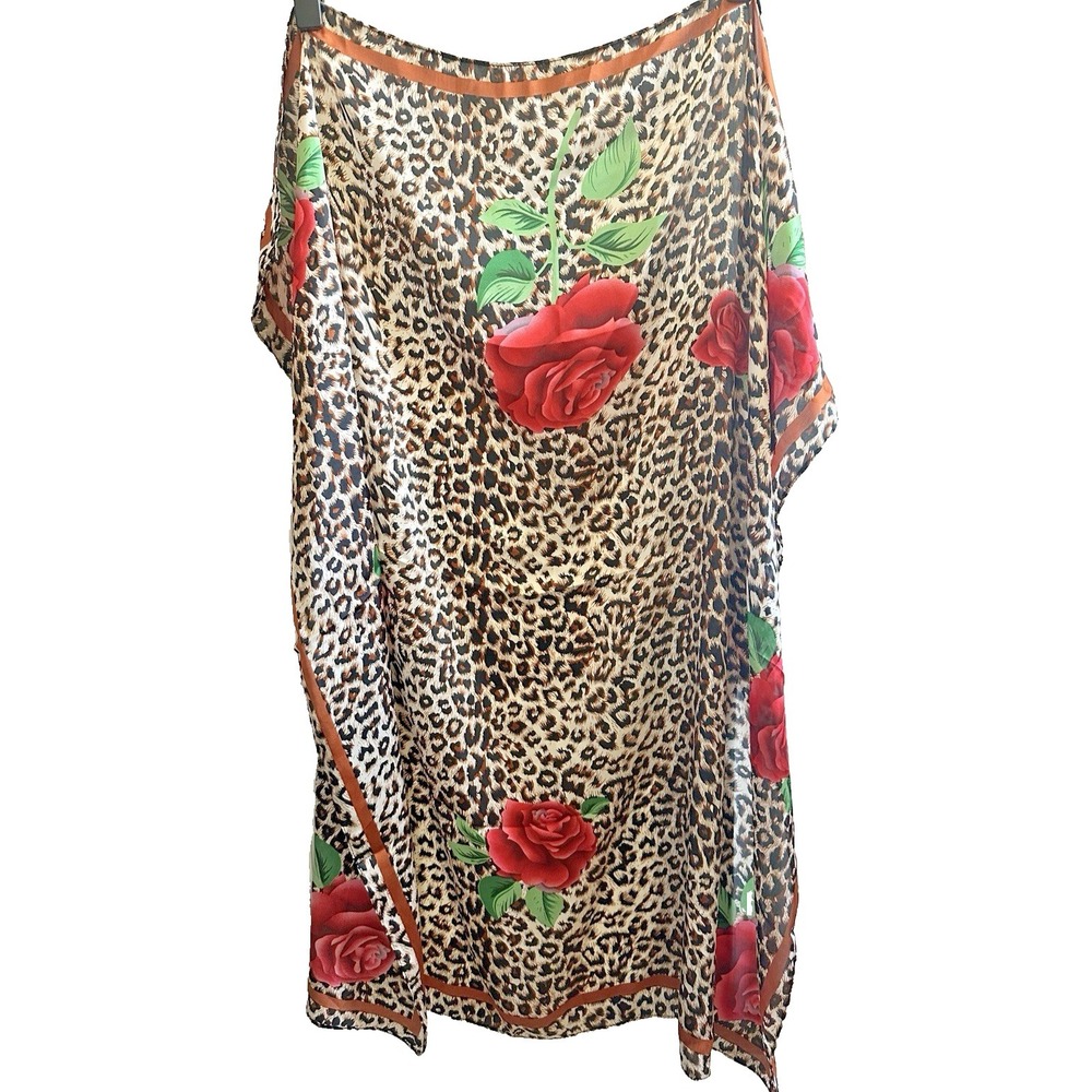 Jessica McClintock Leopard Rose Print Satin Square Scarf 34x34 Fashion Scarf NWT